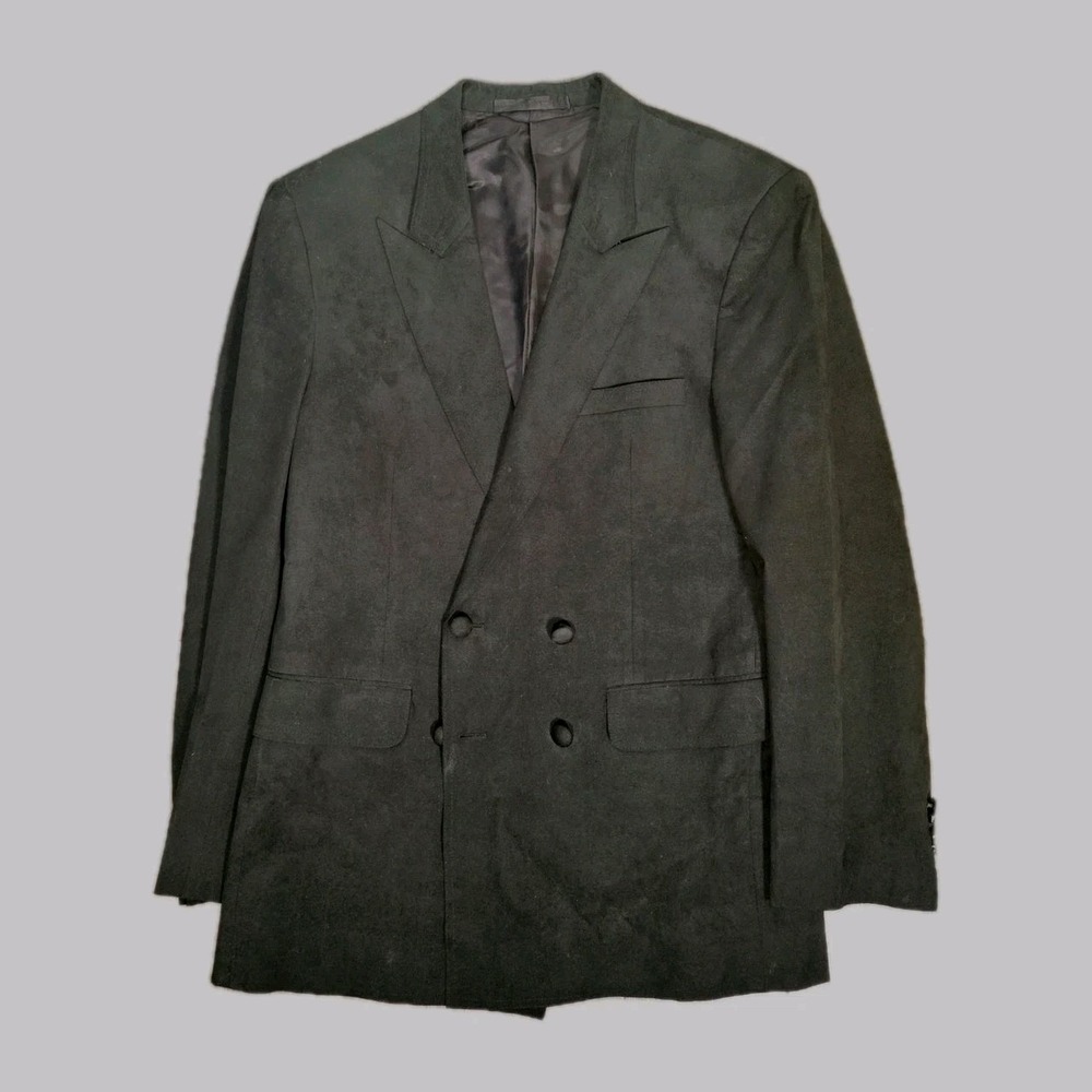Vintage Princeton Tailors Black Suede Double Breasted Mens Blazer Size 42